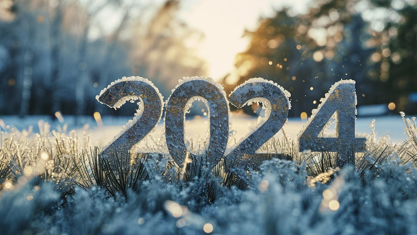 Jahreszahlen 2024 auf einer frostigen Wiese - erstellt mit Midjourney